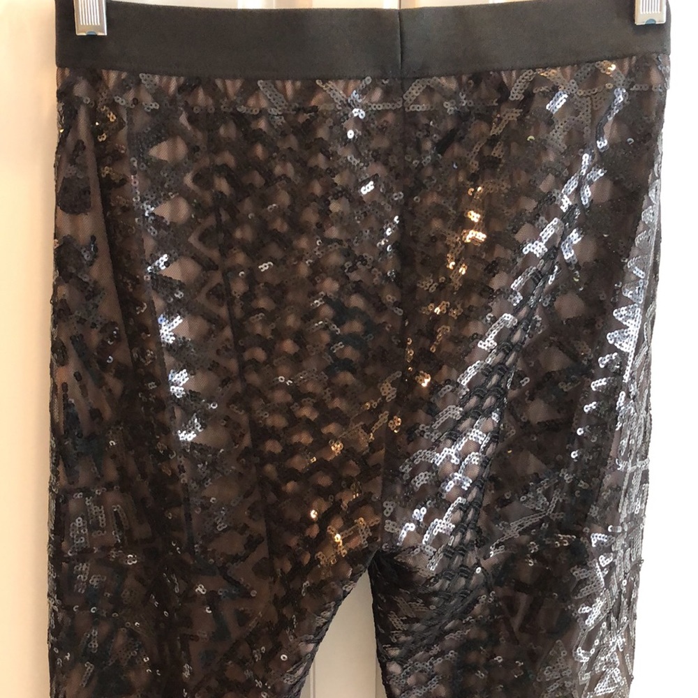 Black Sequins + Mesh Pattern, Beige Lined Stretch… - image 4
